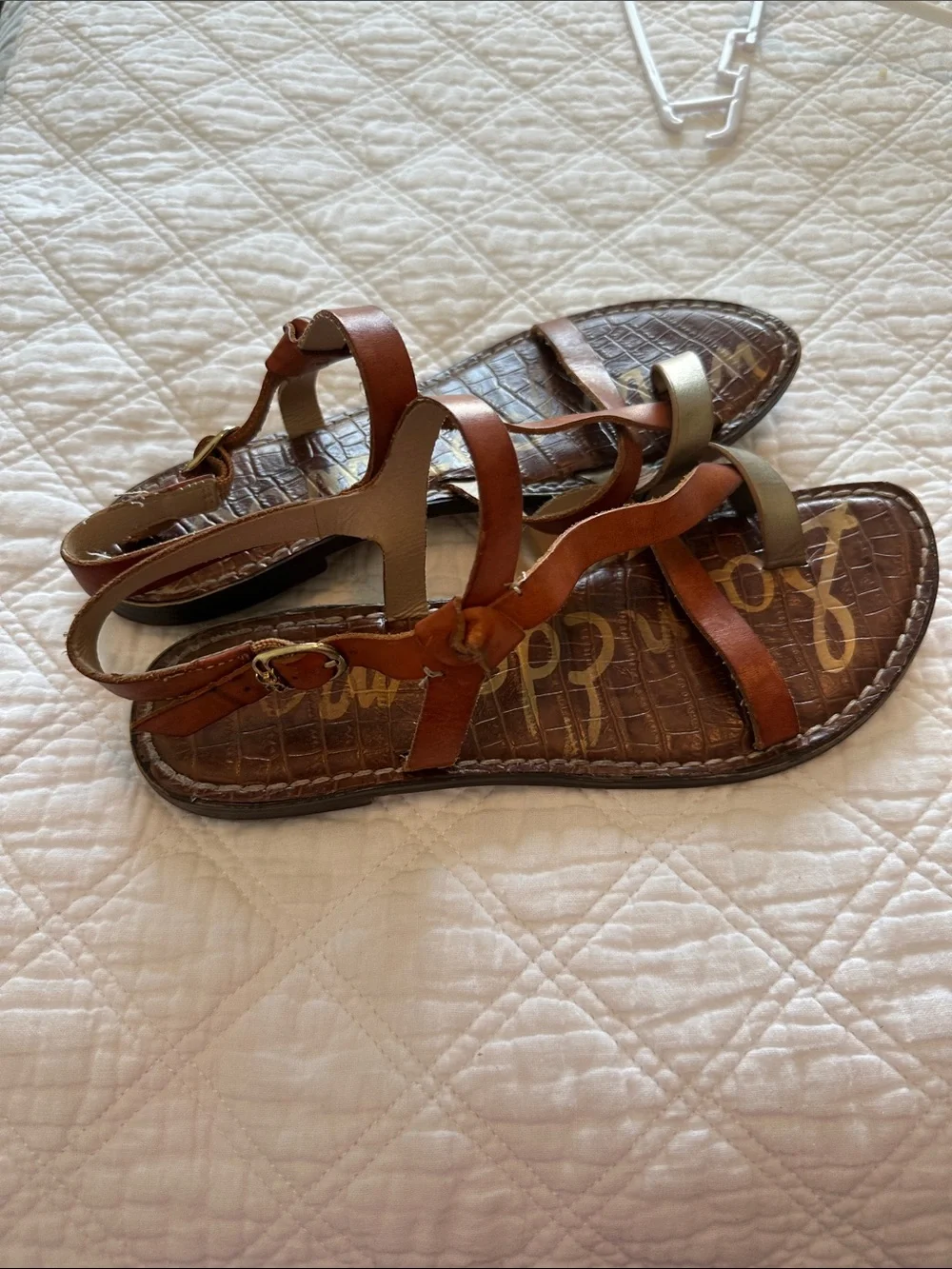 Sam Edelman Tan and Gold Leather Strappy Sandals